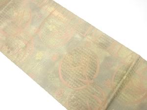 丸に草花模様織り出し　袋帯